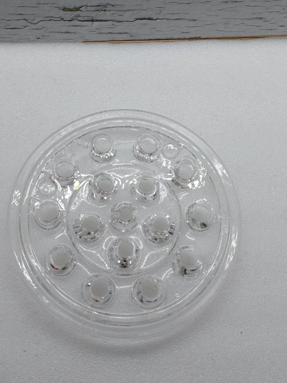 Vintage 5" Clear Glass Flower Frog 16 Hole Floral Arranger